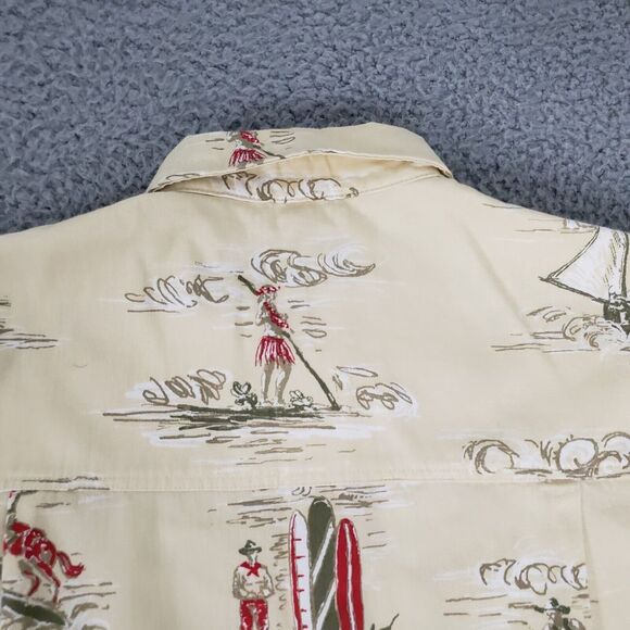 VINTAGE Barn Fly Shirt Mens Small Yellow Hawaiian AOP‎ Windsurfing USA Cotton LS - Picture 9 of 10